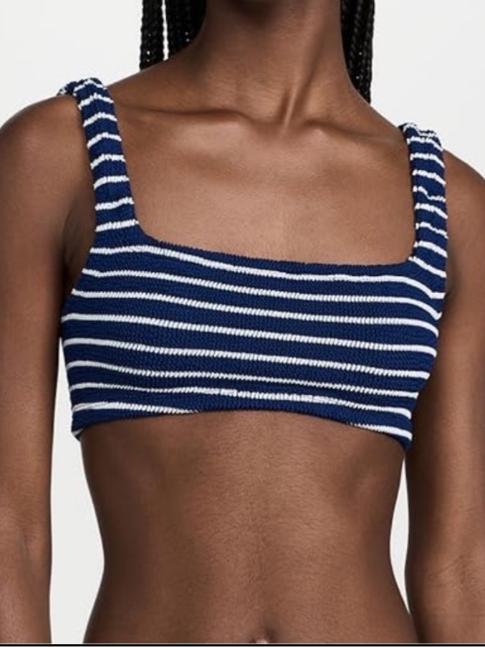 Hunza G Xandra Bikini Navy Blue white stripes TOP ONLY